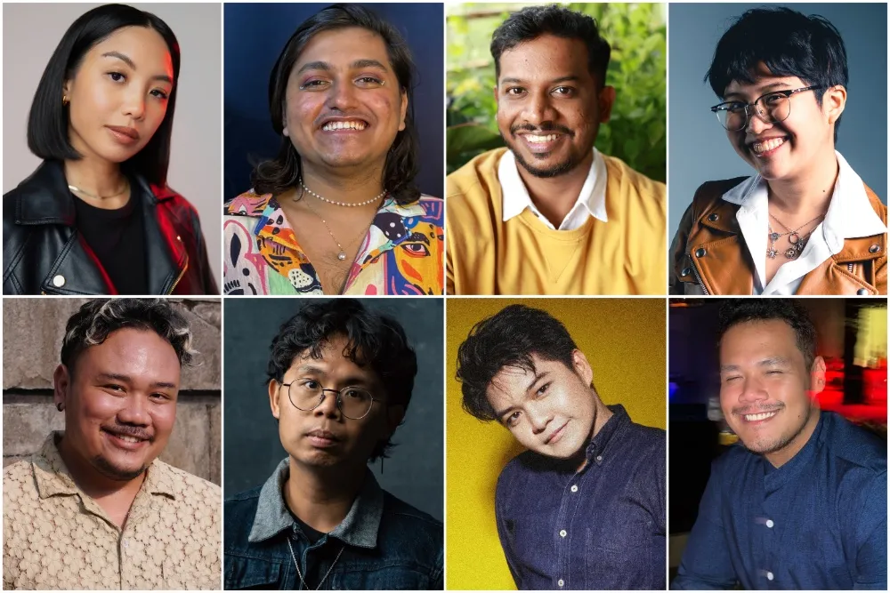 A vibrant illustration of diverse filmmakers and mentors from Southeast Asia, celebrating queer storytelling.