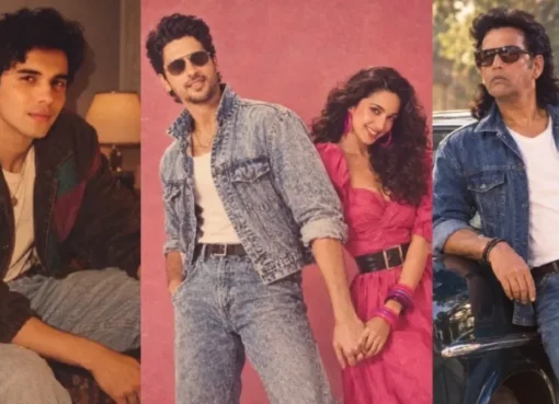 Celebrities like Sid-Kiara and Ravi Kishan shown in an 80s retro style generated image with bright, nostalgic colors.