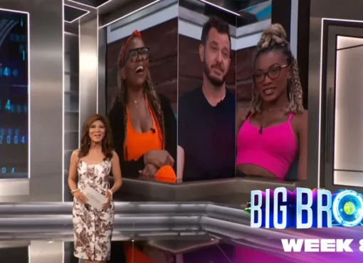 A screenshot from Big Brother showing host Julie Chen Moonves.