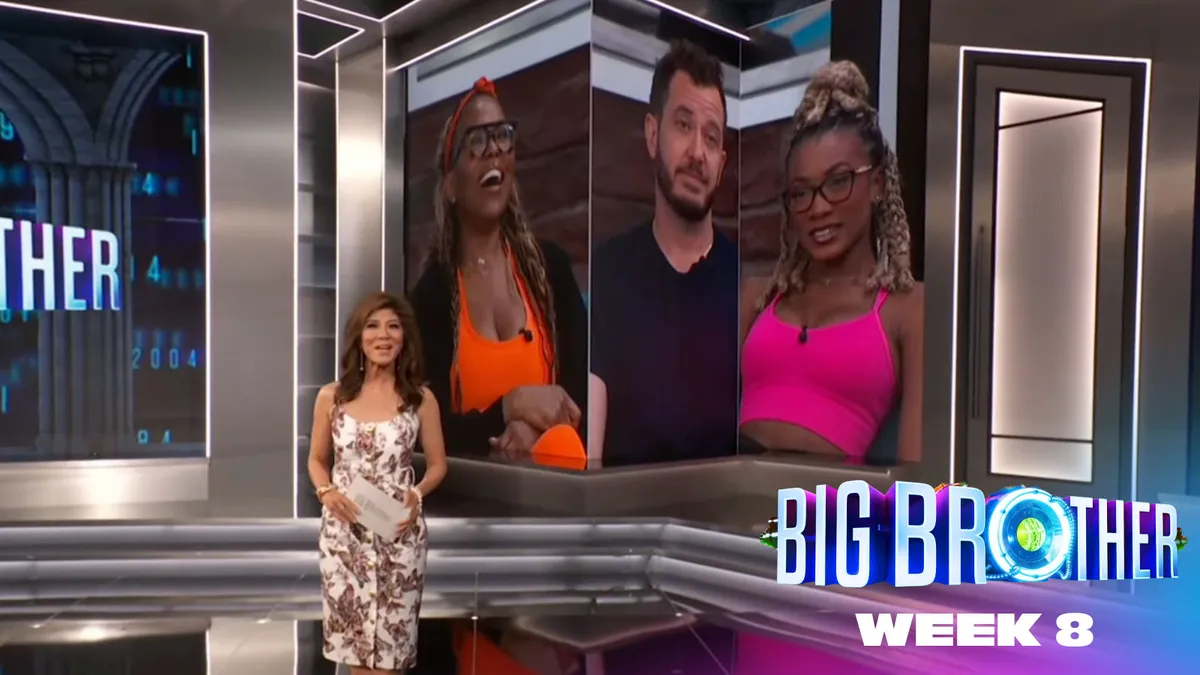 A screenshot from Big Brother showing host Julie Chen Moonves.