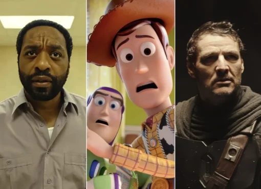 Movie posters for 'Toy Story 5', 'Backrooms', 'Scary Movie 6', and 'The Mandalorian and Grogu' with streaming icons.