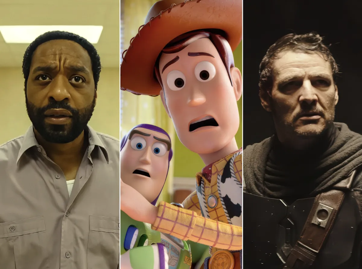 Movie posters for 'Toy Story 5', 'Backrooms', 'Scary Movie 6', and 'The Mandalorian and Grogu' with streaming icons.