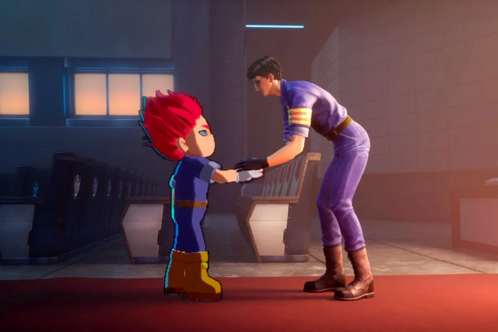 Dynamic image showing animated characters from 'Guardians of the Video Game' ready for action.