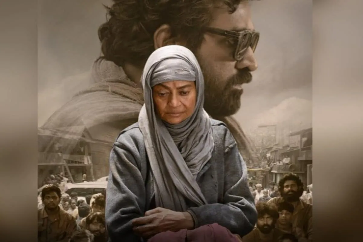 Zarina Wahab as Zubeida, looking at Vijay Sethupathi in an emotional scene from 'Slumdog 33 Temple Road'.