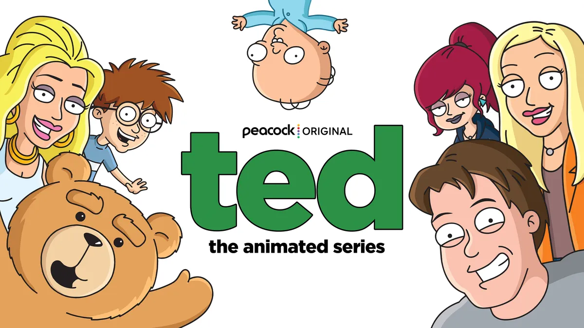 An animated version of Ted the bear looking mischievous.