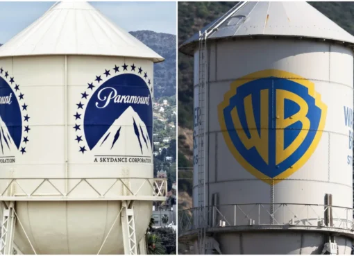 Logos for Paramount Global and Warner Bros. Discovery side by side.