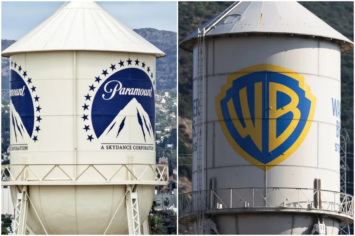 Logos for Paramount Global and Warner Bros. Discovery side by side.