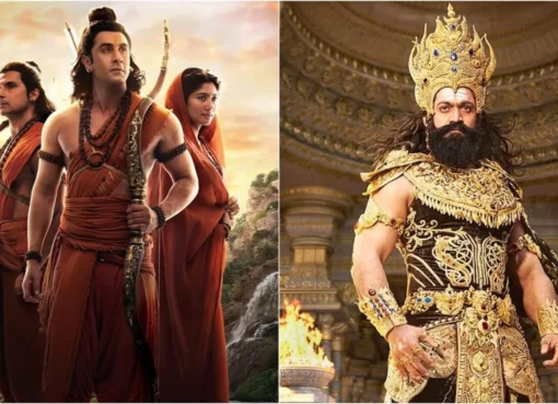 Poster for the Ramayana movie showing Ranbir Kapoor as Ram and Sai Pallavi as Sita.