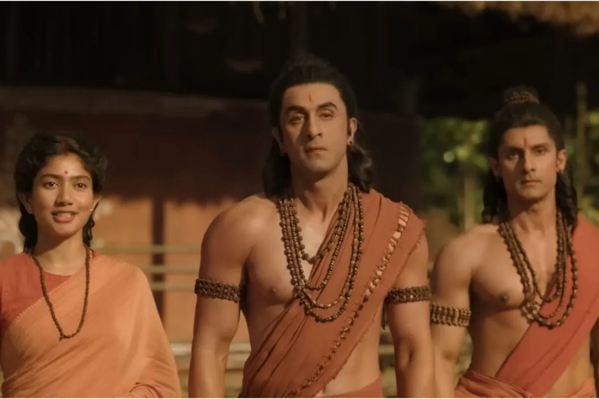 Poster for the Ramayana movie featuring Ranbir Kapoor and Sai Pallavi.