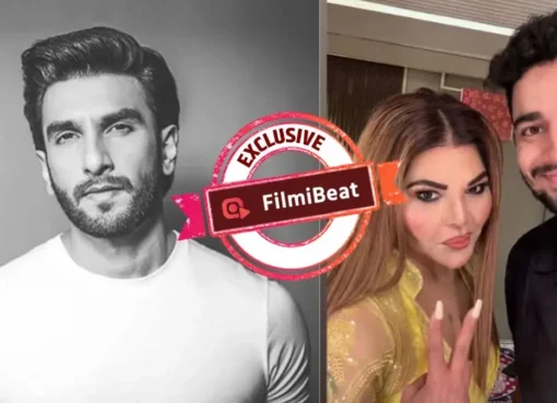 Ranveer Singh smiling excitedly, with smaller images of Rakhi Sawant, Samay Raina, and Ashneer Grover.
