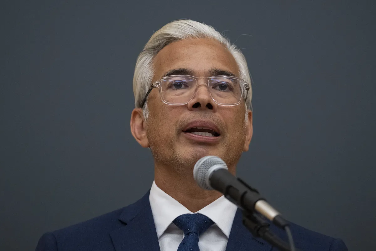 California Attorney General Rob Bonta speaking at a press conference.