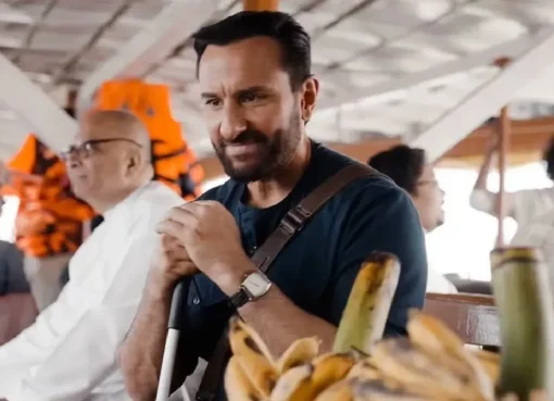 Saif Ali Khan looking relaxed and speaking directly into his phone during his first Instagram Live session.