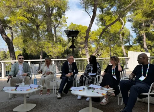 Leaders speaking on a panel about gender balance at the Lumière Summit.