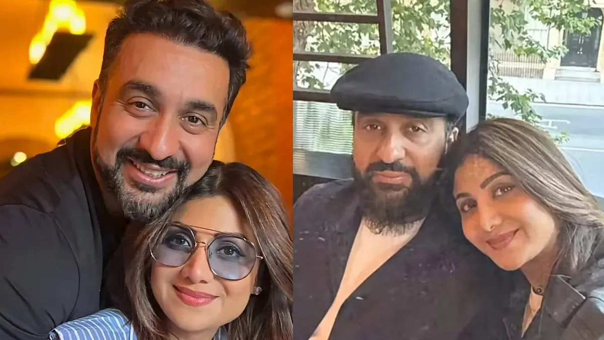 Shilpa Shetty smiling happily, holding a sweet treat or cookie for her husband's birthday.