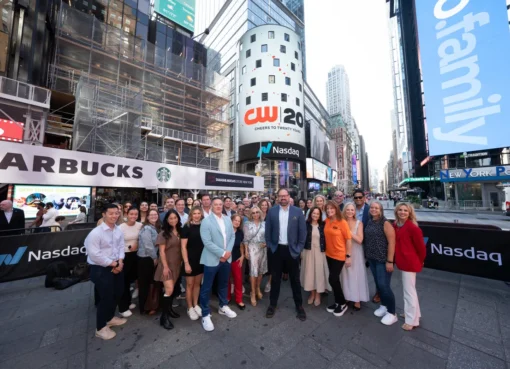 Celebration at Nasdaq Marketsite with The CW branding.