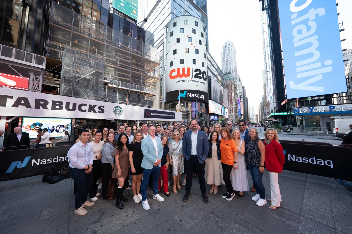 Celebration at Nasdaq Marketsite with The CW branding.