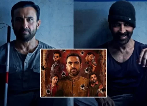Promotional image of Akshay Kumar and Saif Ali Khan from the film 'Haiwaan' looking concerned about the box office performance.