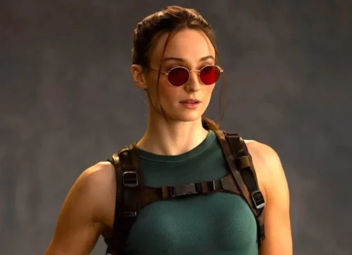 Lara Croft standing in a jungle, ready for adventure.