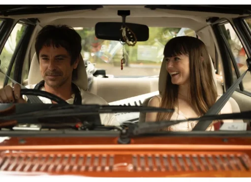 Promotional image for Josh Appignanesi's film 'Coming of Age', potentially showing a couple in a car looking out at a changing London cityscape.