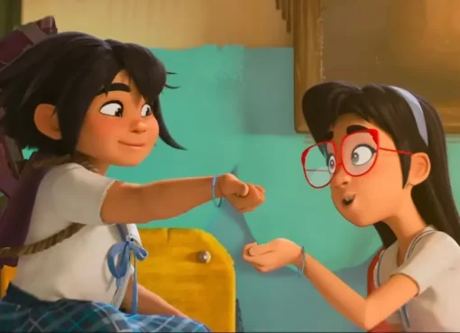 Animated characters from Forgotten Island in a vibrant jungle scene.