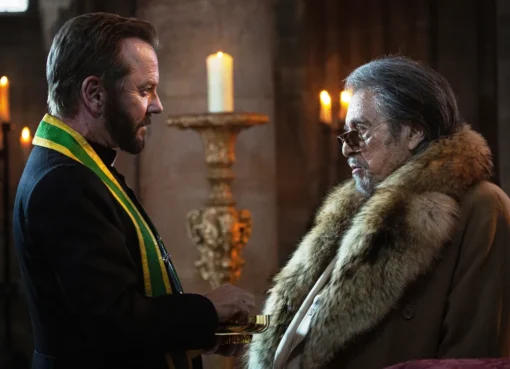 Kiefer Sutherland in character as a priest.