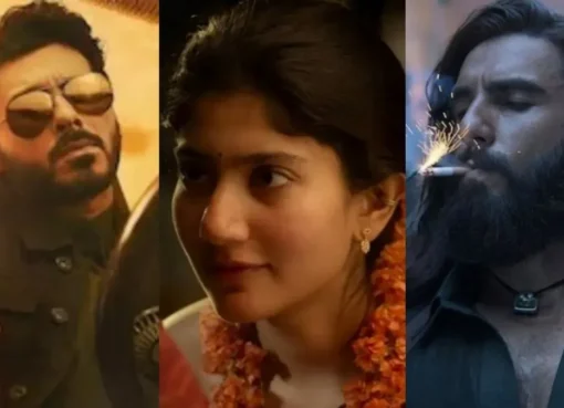 Close-up of Ranveer Singh and Divyenndu looking intense in their movie roles.