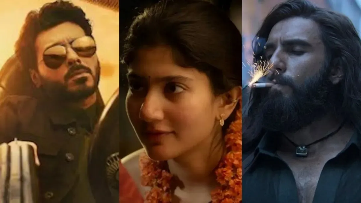 Close-up of Ranveer Singh and Divyenndu looking intense in their movie roles.