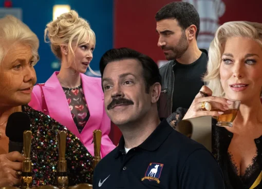 Characters from Ted Lasso looking thoughtful in a scene from the show.