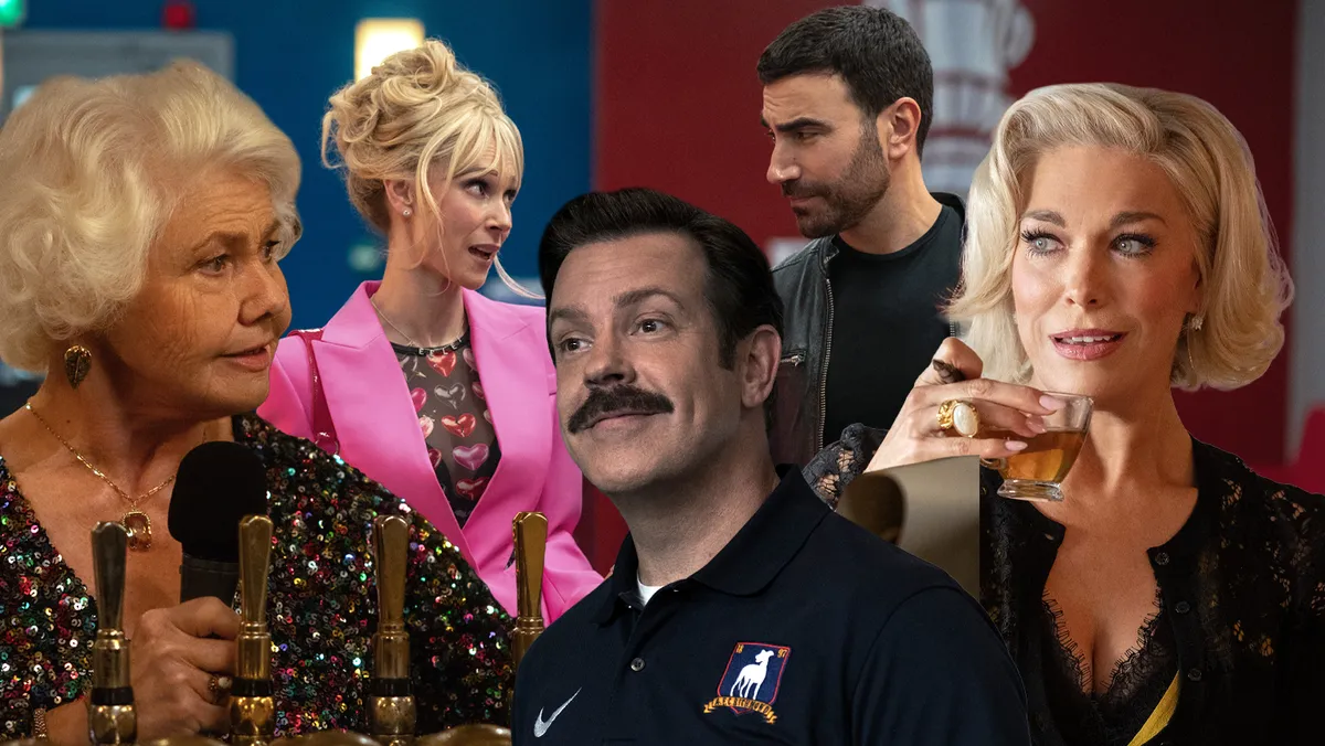 Characters from Ted Lasso looking thoughtful in a scene from the show.