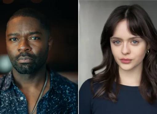 Split image of David Oyelowo looking thoughtful and Viola Prettejohn with an intense expression.