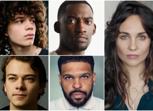 Composite image of actors Woody Norman, Malachi Kirby, Tuppence Middleton, Conrad Khan, and Kola Bokinni against a dark, urban backdrop with a horror-thriller aesthetic.