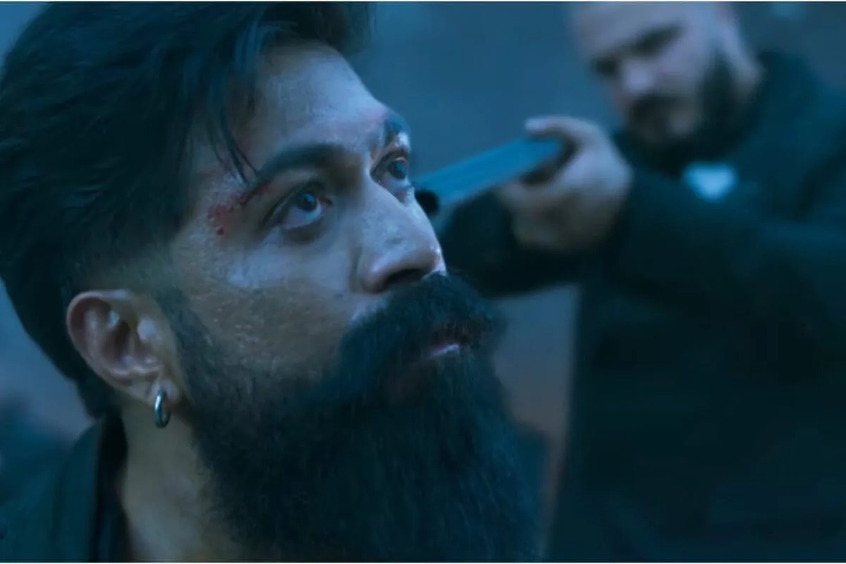 A movie poster for 'Toxic' featuring Yash with an intense, dramatic expression, suggesting a serious action film.