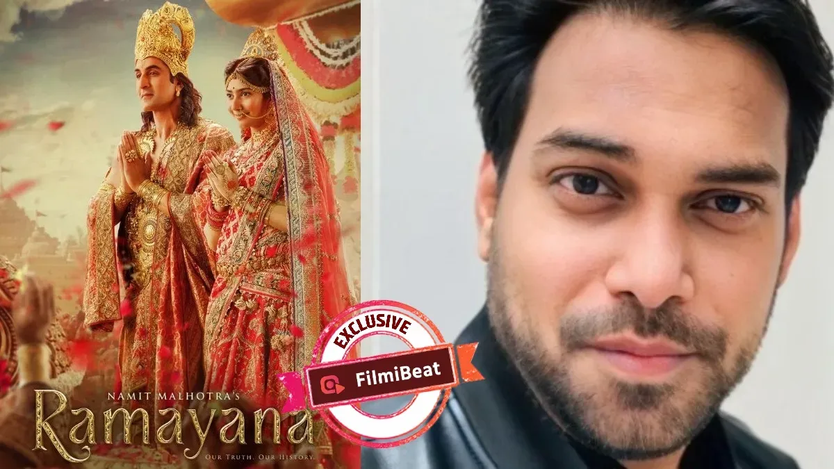 A movie poster for Ramayana featuring characters from the epic with a musical note background.