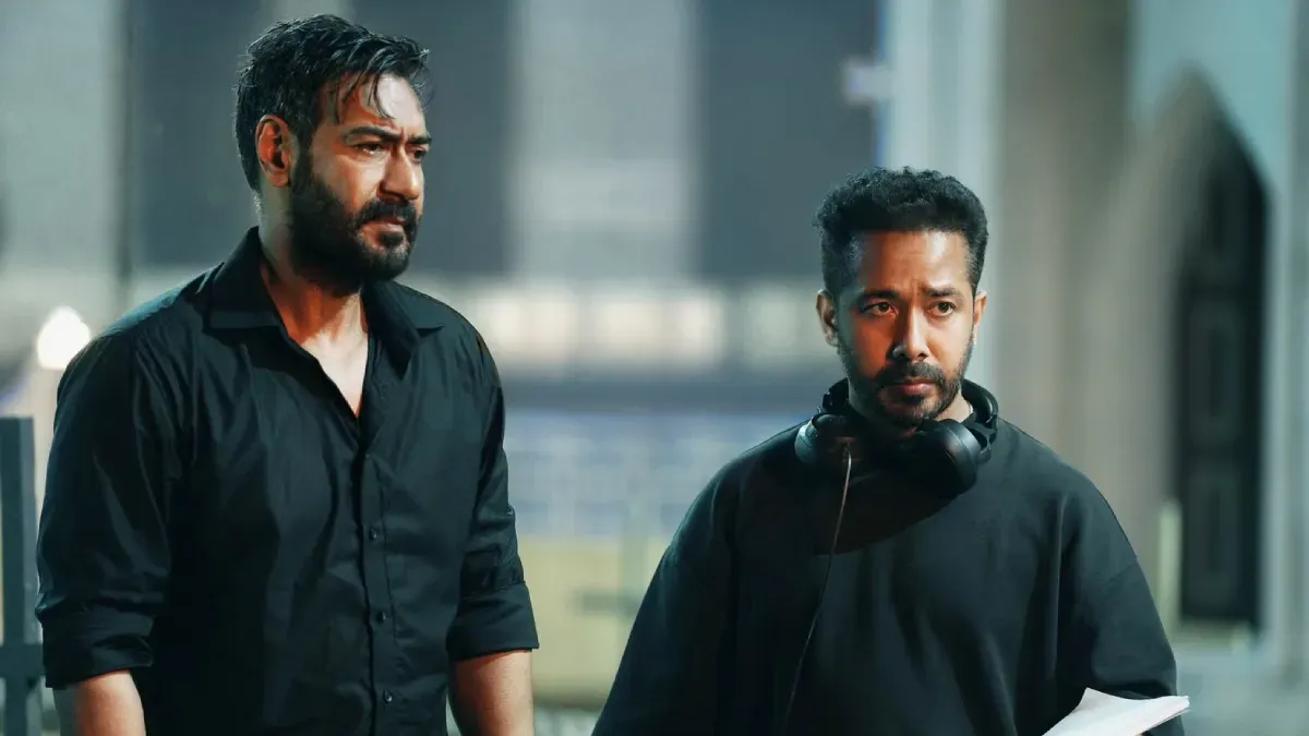 Ajay Devgn as Vijay Salgaonkar, looking intense and thoughtful, in a scene from the Drishyam movie franchise.
