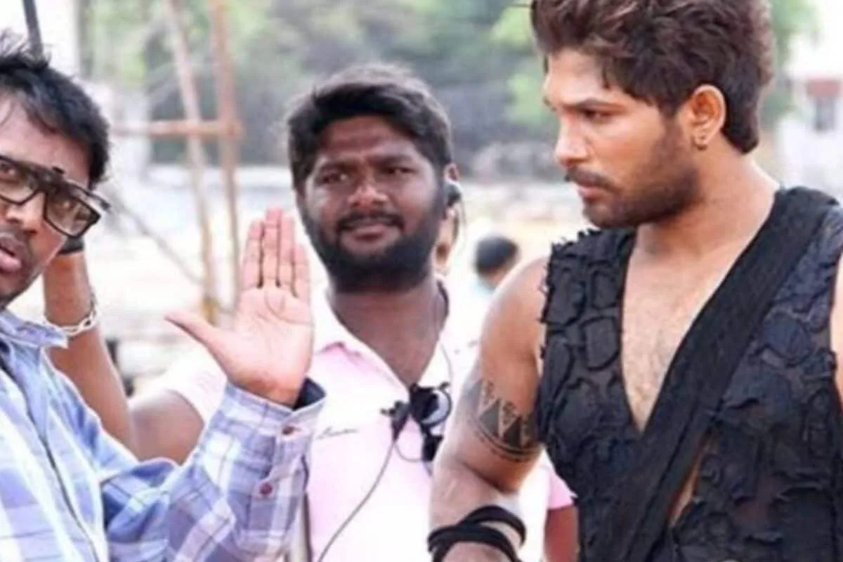 Allu Arjun as Gona Ganna Reddy in Rudhramadevi, holding a sword with a fierce expression and adorned in traditional attire.