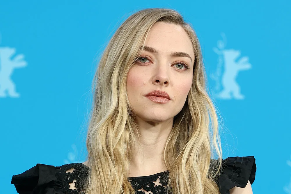 Amanda Seyfried smiling confidently at an event, wearing a chic top.