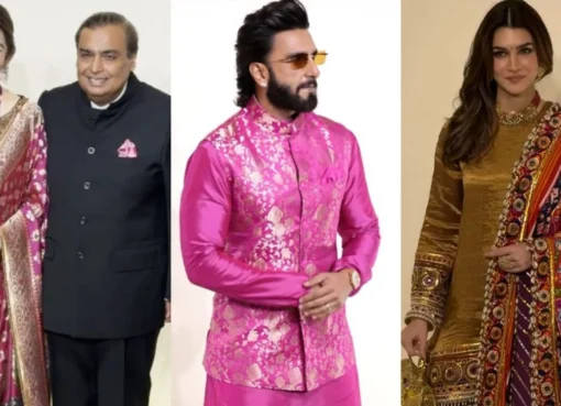 Ranveer Singh and Kriti Sanon at the Ambani Devi Shakti event.