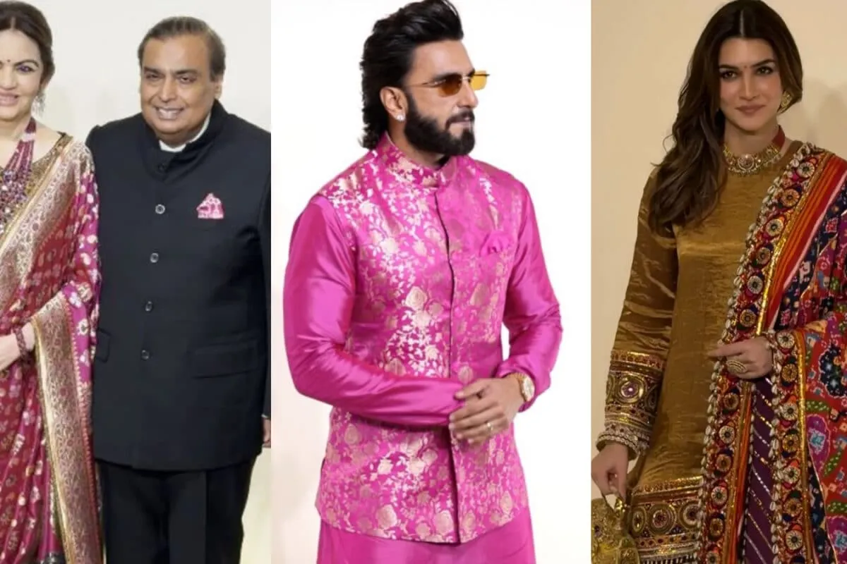 Ranveer Singh and Kriti Sanon at the Ambani Devi Shakti event.
