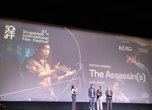 Director Hur Jin-ho on stage at the Singapore International Film Festival opening.