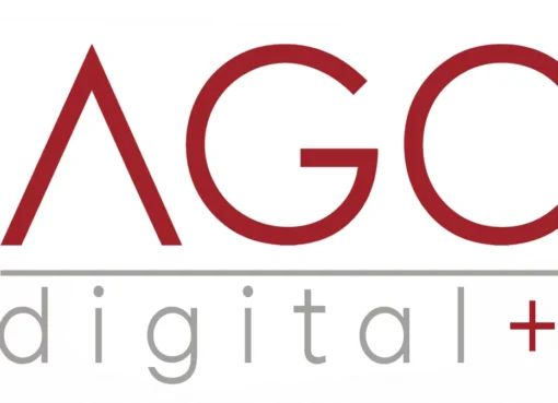 AGC Studios logo with digital network graphics