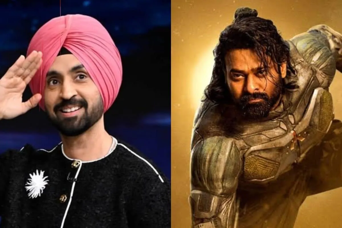 Image of Diljit Dosanjh performing on stage and a futuristic movie still.
