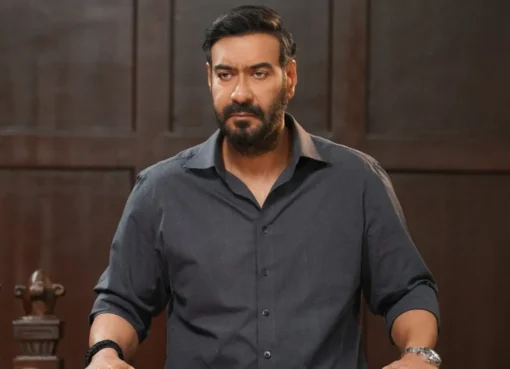 Ajay Devgn looking intense and thoughtful in a key scene from the movie Drishyam 3.
