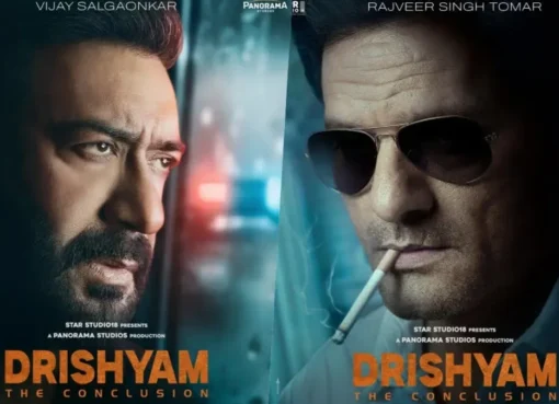 Ajay Devgn in a serious, intense moment from the movie Drishyam.