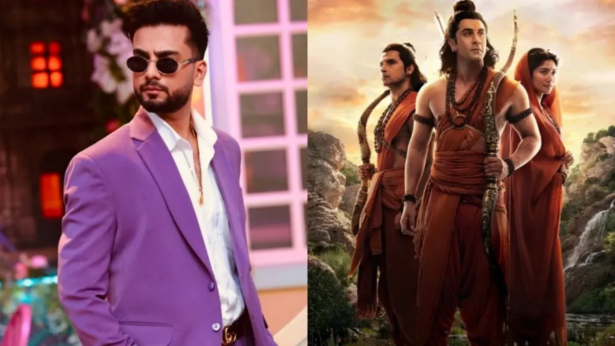 Collage of Elvish Yadav on Bigg Boss and a grand building representing Rashtrapati Bhavan for a Ramayana screening.