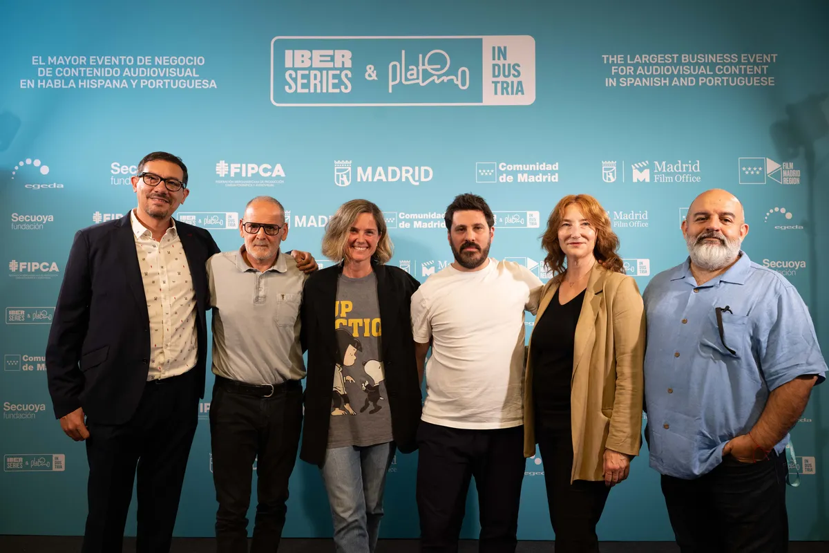 Executives at the Iberseries & Platino Industria conference in Madrid discussing film projects.