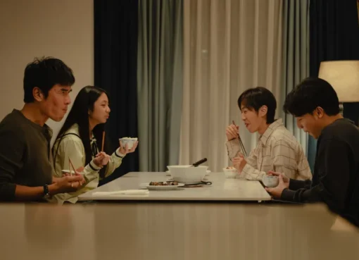 A thoughtful scene showing a family gathered together, with a gentle, sensitive mood.