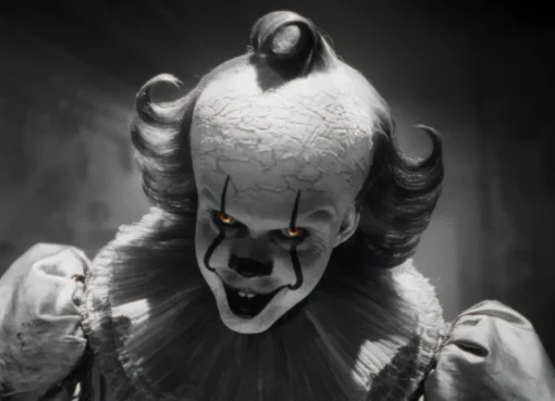 A shadowy figure of Pennywise the clown.