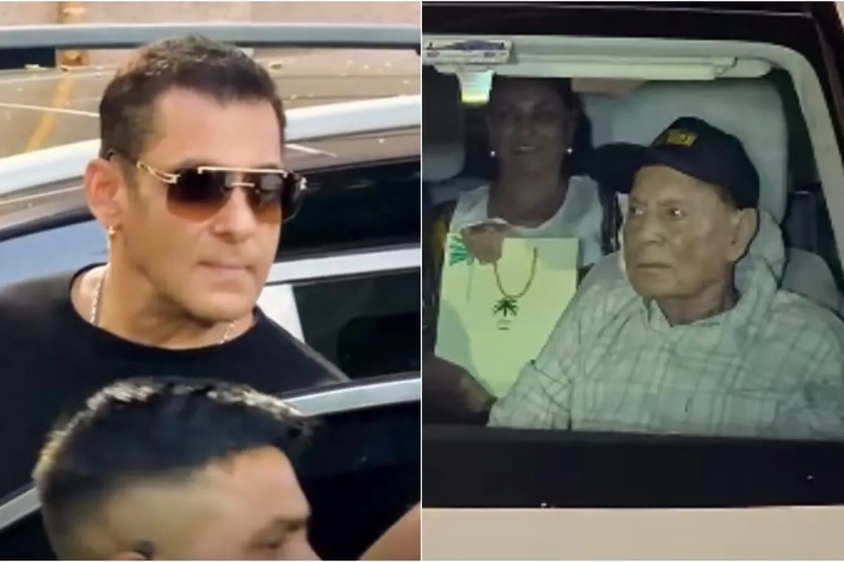 Salim Khan and Salman Khan at a child's birthday party.