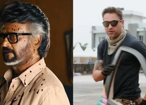 Split image showing Rajinikanth from Jailer 2 on one side and Imran Khan on the other, with text indicating film news.