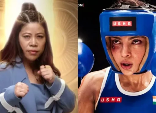 Mary Kom looking determined, maybe in a boxing ring.